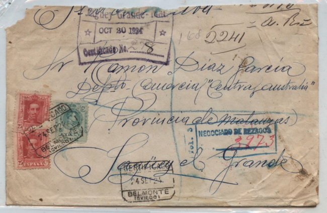 Carta certificada de Belmonte a Jagüey el Grande.