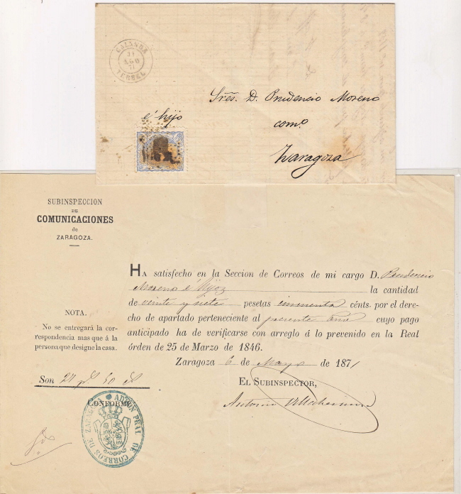 Funcionamiento de los Apartados de Correos en la década 1870